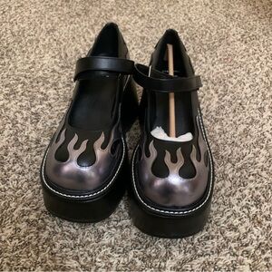 Dolls Kill Black and Silver Flame Mary Janes 8